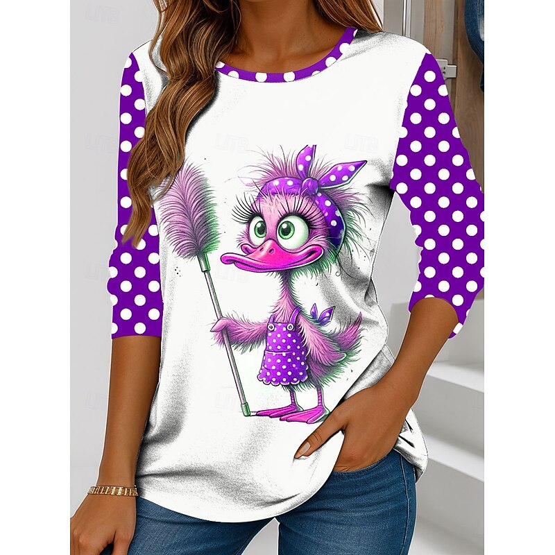 Women's T Shirt Graphic Cartoon Polka Dot Vintage Stylish Classic Long Sleeve Crew Neck Regular Tops Daily Print Red Blue Purple Green Spring Fall Winter3