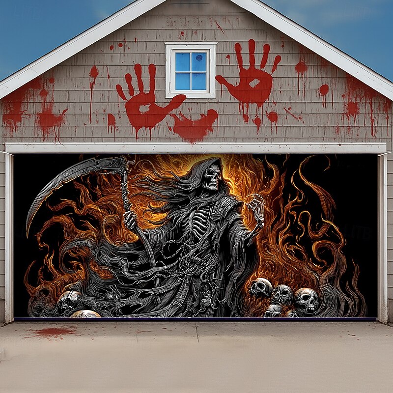 Halloween Tapestry Garage Door Cover Large Hanging Backdrop Scarecrow 3D Dark Punk Gothic Style Party Outdoor Shooting Backgrounds Yard Haunted House Home Decor3