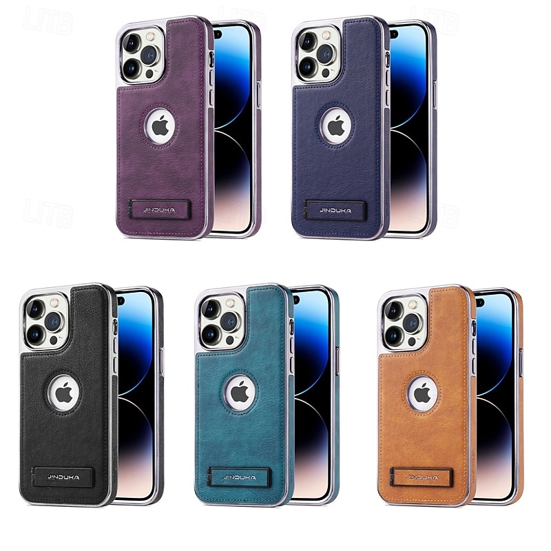 Phone Case For iPhone 16 15 14 Pro Max Plus 13 Pro Max Back Cover with Stand Holder Shockproof Retro TPU PU Leather