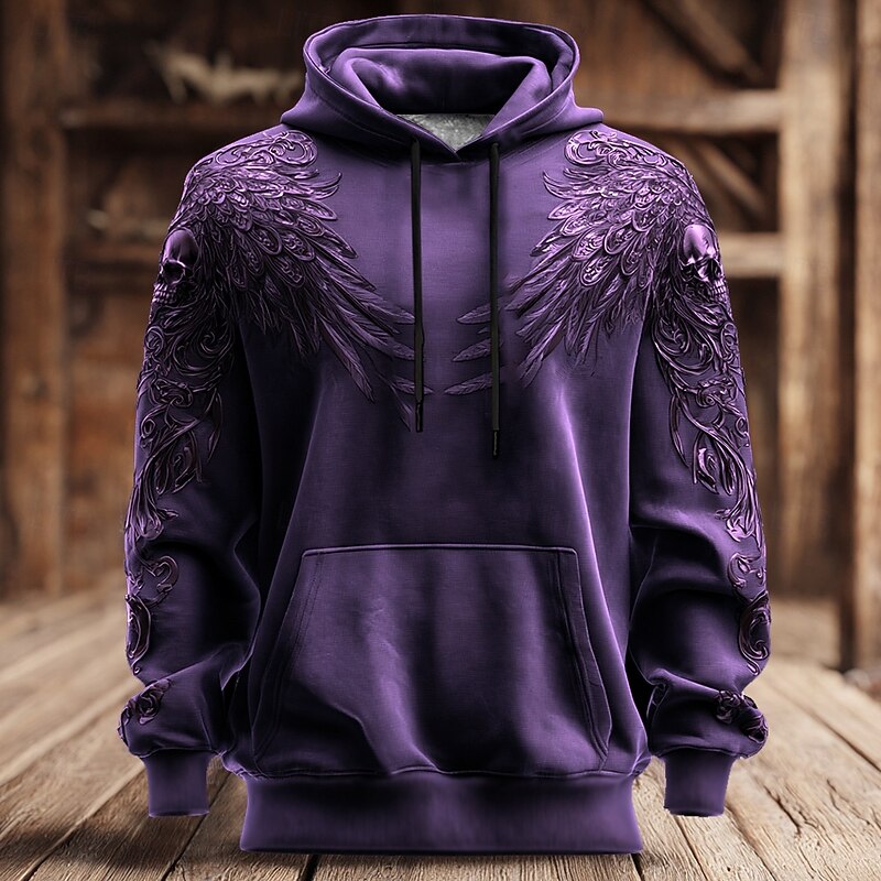 Halloween Men's 3D Sweatshirt Punk Exaggerated Long Sleeve Crew Neck Club Streetwear Black Blue Drawstring 3D Fall Winter Designer