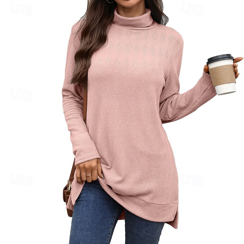 Women's Blouse Plain Modern Casual Long Sleeve Turtleneck Regular Tops Daily Holiday Black Yellow Pink Navy Blue Fall4