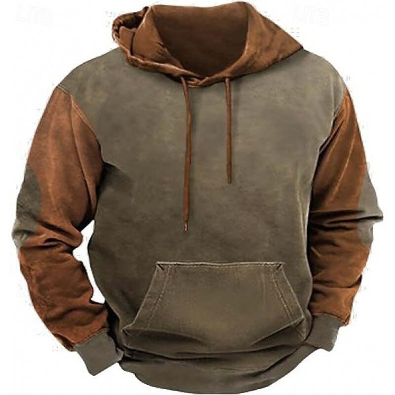 Men's Hoodie Pullover Hoodie Sweatshirt Army Green Hooded Plain Patchwork Color Block Sports & Outdoor Casual Daily Streetwear Cool Sportswear Spring &  Fall Clothing Apparel Hoodies Sweatshirts