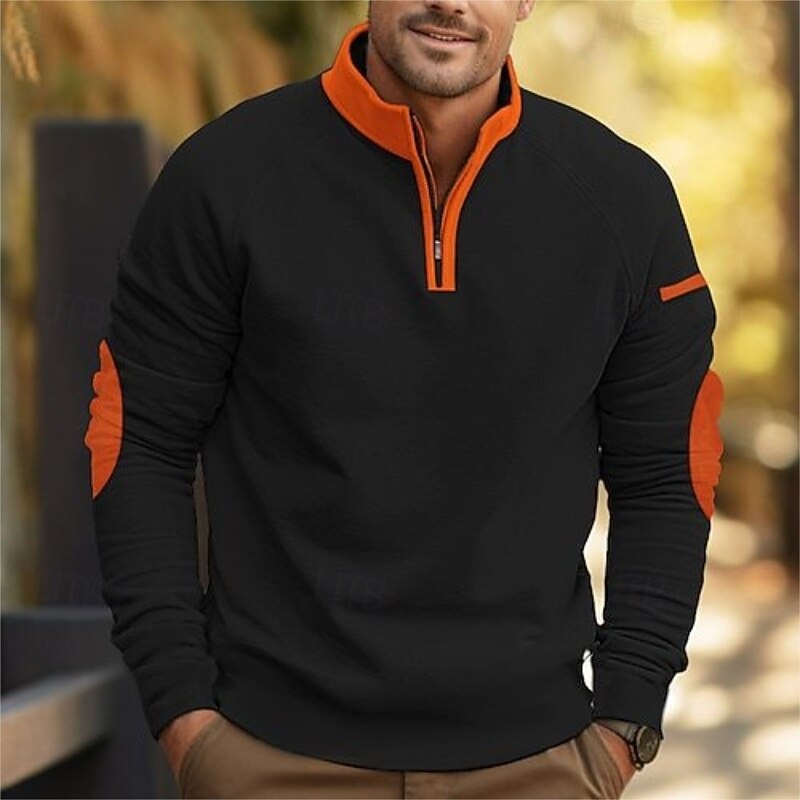 Men's Sweatshirt Pullover Hoodie Sweatshirt Pullover Quarter Zip Sweatshirt Black Light Grey Dark Gray Standing Collar Plain Patchwork Sports & Outdoor Casual Daily Streetwear Cool Sportswear Spring3
