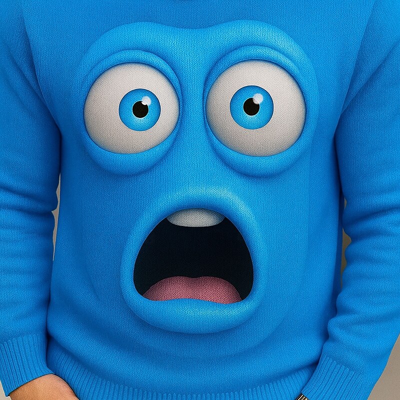 Men's Cartoon Human face Sweater Pullover Sweater Jumper Crewneck Casual Outdoor Home Daily Embroidered 3D Print Knitting Long Sleeve Spring Fall Winter Black Red Blue2