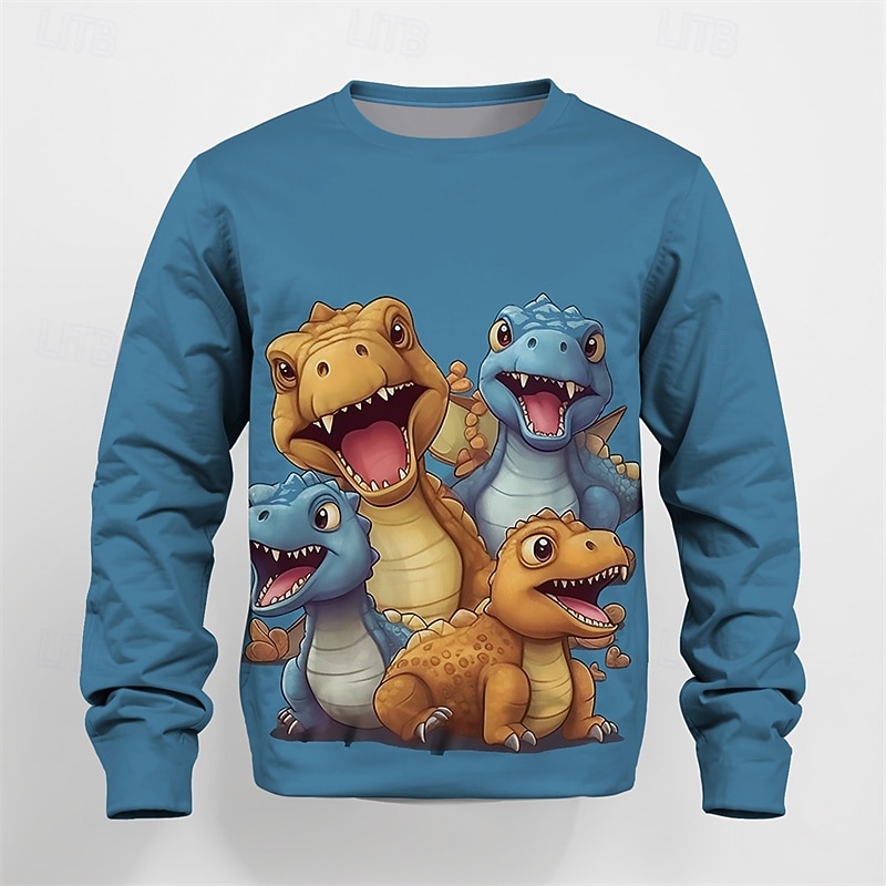 Boys' 3D Dinosaur Sweatshirt Long Sleeve Spring Fall Fashion Basic Kids 4-12 Years Crew Neck Outdoor Casual Daily Regular Fit