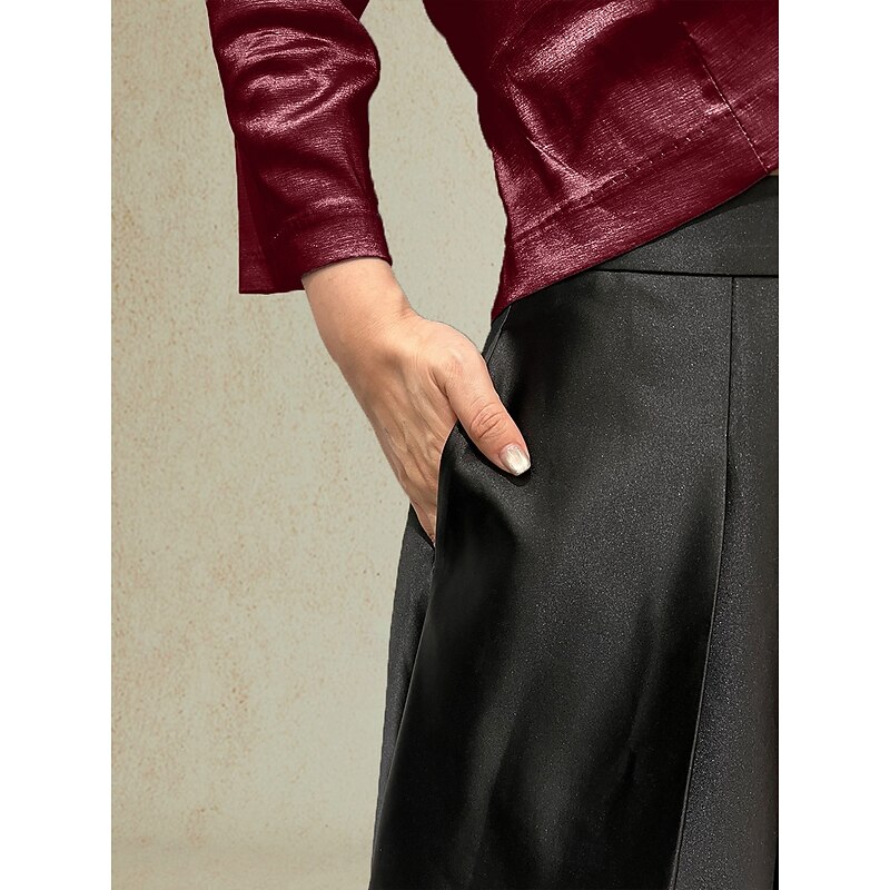 Women's Skirt Elegant Vintage Fashion Maxi Mid Waist Skirts Ruched Pleated Pocket Micro-elastic New Year Party Evening Wear Black Spring Silk Like Satin3