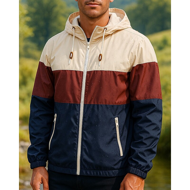 Men's Windbreaker Softshell Jacket Hiking Jacket Outdoor Waterproof Windproof Hiking Outfits Hiking Clothes Spring Autumn / Fall Top Camping / Hiking / Caving Running Patchwork Army Green Red Burgundy3