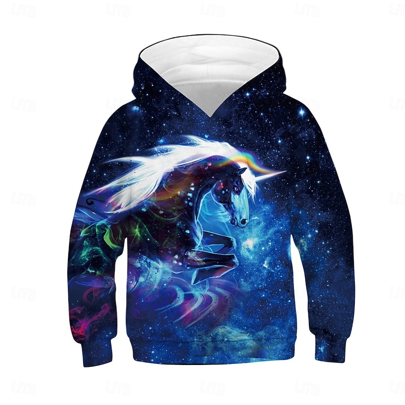 Boys' 3D Unicorn Hoodie Long Sleeve Spring Fall Fashion Streetwear Kids 4-12 Years Hooded Outdoor Casual Daily Regular Fit2