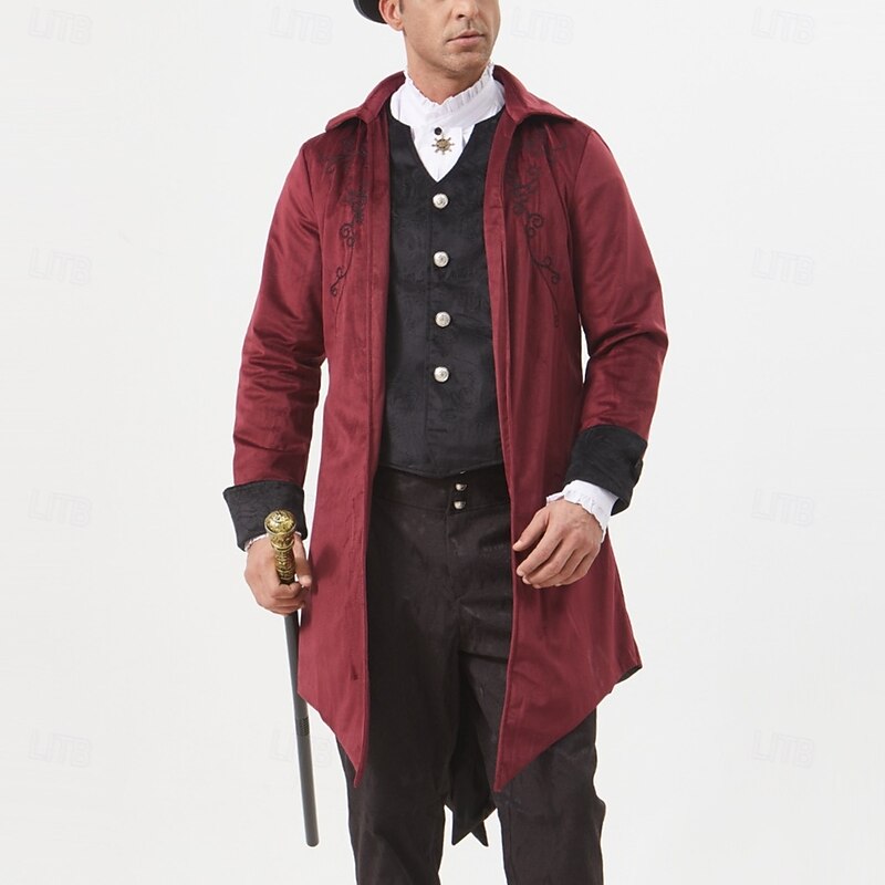 Medieval Renaissance Steampunk Coat Tailcoat Outerwear Prince Vampire Nobleman Fancy Dress Men's Halloween Carnival Performance LARP Ren Faire Adults Coat
