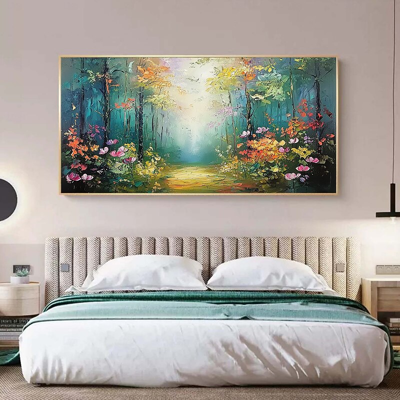 Handmade Original Forest Oil Painting On Canvas Wall Abstract Natural Scenery Painting for Home Decor With Stretched Frame/Without Inner Frame Painting