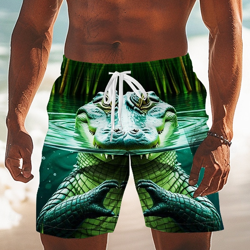 Men's Animal Crocodile Funny Swim Trunks Swim Shorts Board Shorts Mid Waist Hawaiian Outdoor Vacation Dailywear Side Pockets Mesh Lining Elastic Drawstring Waist Designer Clothing Apparel