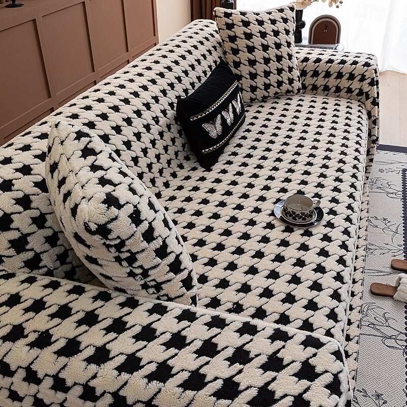 Houndstooth Couch Cover for Pets, Pet Friendly All-Season Full-Cover Sofa Throw Blanket, Non-Slip Scratch Resistant Decorative Sofa Protector for Living Room2