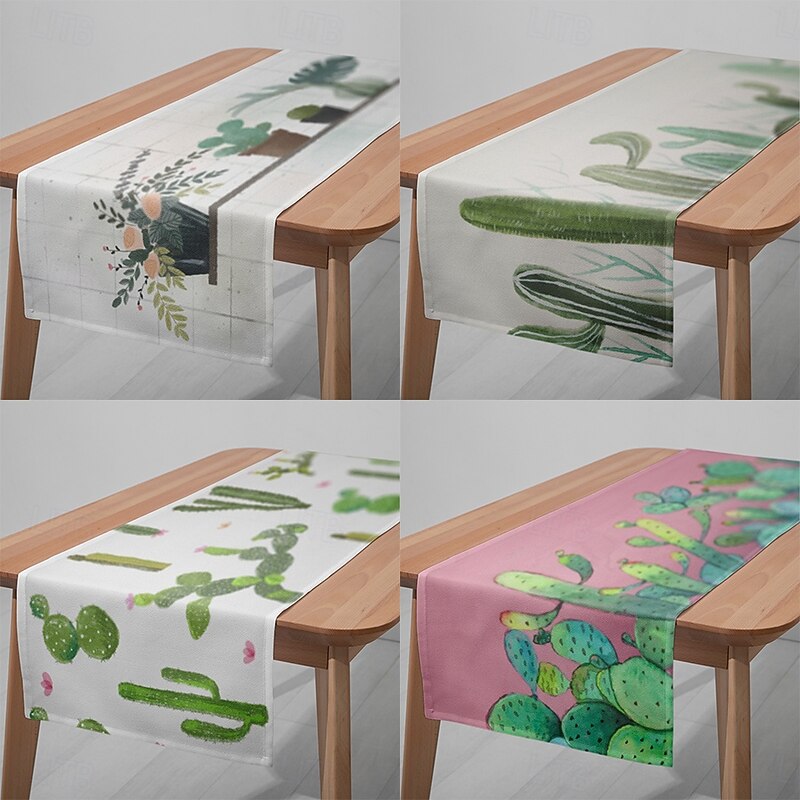 1pc Green Plant Table Runner, Digital Printed Rectangular Tablecloth for Dining Room, Wedding, Banquet, or Party Decoration