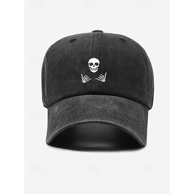 Unisex Halloween Skull Print Baseball Cap - Washed Cotton Twill Dad Hat with Adjustable Strap, Breathable, Multiple Colors - Perfect for Gothic Streetwear, Trick or Treating and Everyday Wear3