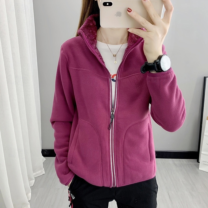 Women's Hiking Jacket Fleece Jacket Thermal Jacket Winter Outdoor Thermal Top Light Green Red Blue Green3
