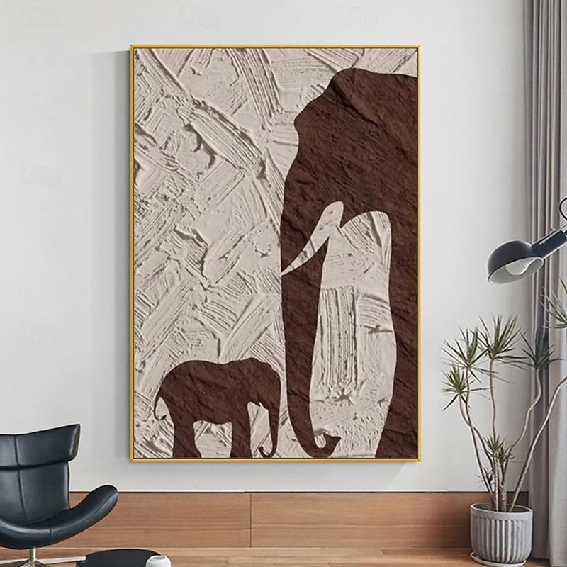 Mintura Handmade 3D Textured Elephant Oil Paintings On Canvas Wall Art Decoration Modern Abstract Animal Picture For Home Decor Rolled Frameless Unstretched Painting