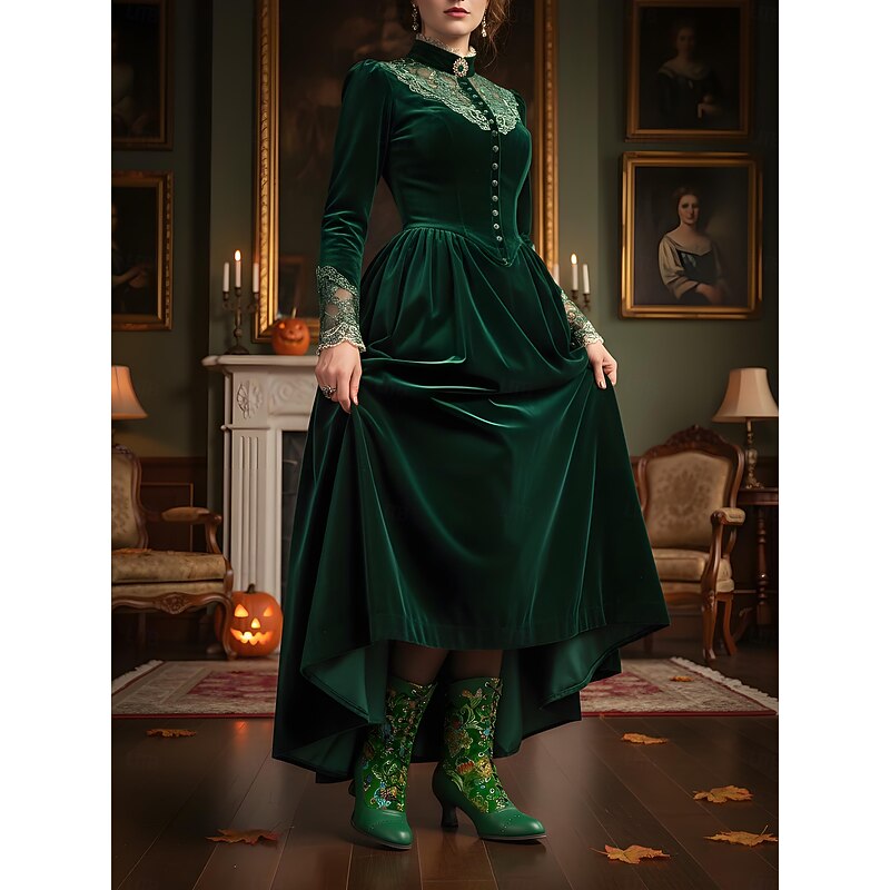 Women's Victorian Green Floral Lace-Up Boots with Kitten Heels - 19th Century Inspired Retro Footwear for Vintage Fashion, Edwardian Performances and Costume Events4