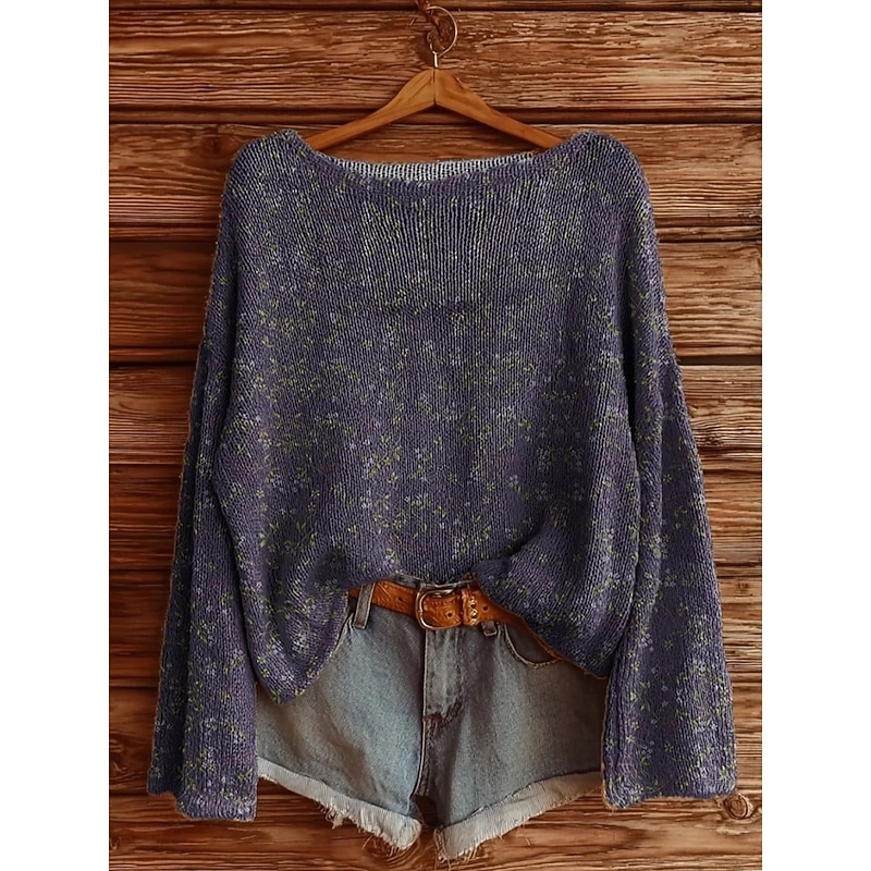 Women's Sweater Casual Soft Geometric Color Block Stylish Modern Long Sleeve Crew Neck Regular Tops Daily Holiday Print Blue Purple Khaki Light Blue Spring Fall Winter4