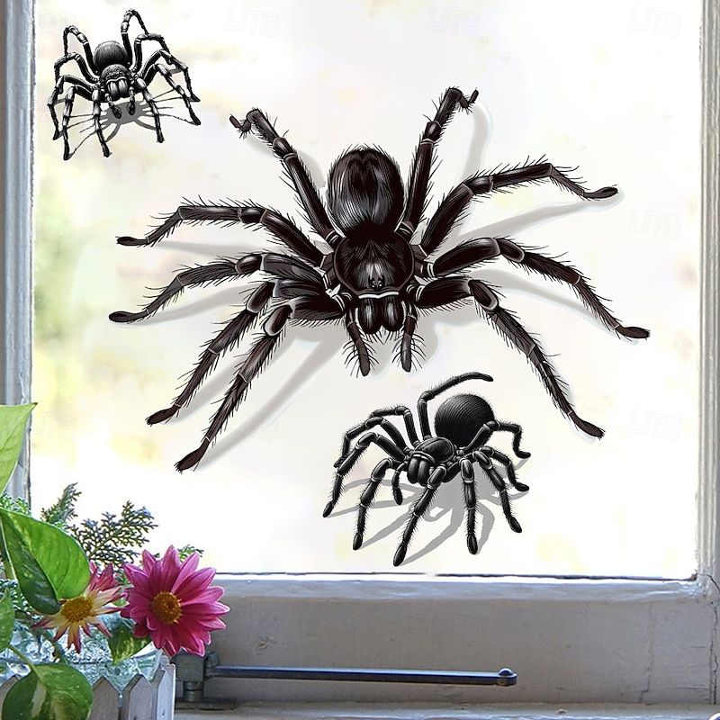 Halloween Window Cling Wall Sticker, Black Spider Glass Stickers, Removable Static Clings for Living Room Window Decoration Halloween Party Home Decor4
