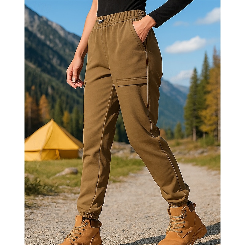 Women's Cargo Pants Hiking Pants Trousers Fleece Pants Thermal Pants Outdoor Regular Fit Thermal Warm Waterproof Windproof Pants / Trousers Elastic Waist Black Army Green Camping / Hiking Hunting Golf3