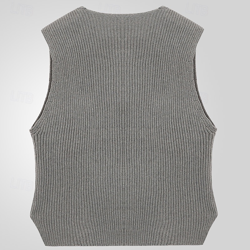 Men's Sweater Vest Vest Knitwear Cardigan Vest Ribbed Knit Regular Tops Buttons Plain V Neck Fashion Classic Vacation Daily Wear Clothing Apparel Fall Winter Gray M L XL3