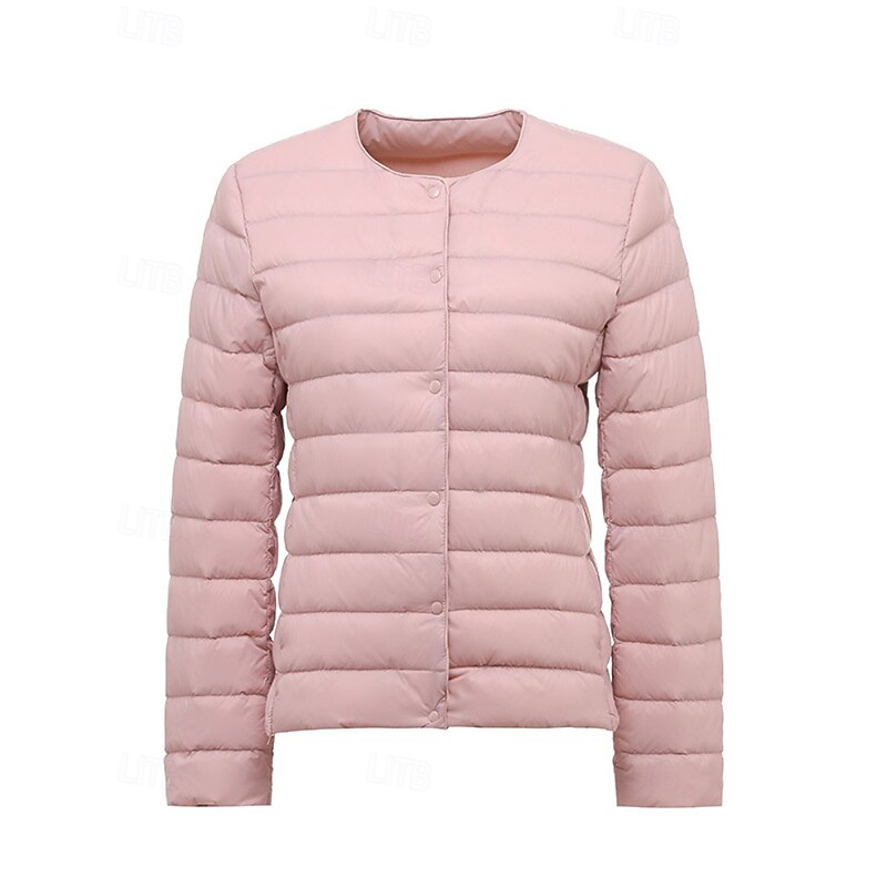 Women's Down Jacket Puffer Jacket Warm Comfortable Pocket Buttons Casual Plain Holiday Going out Casual Daily Single Breasted Regular Crewneck Regular Fit Long Sleeve Outerwear Navy Black White Fall