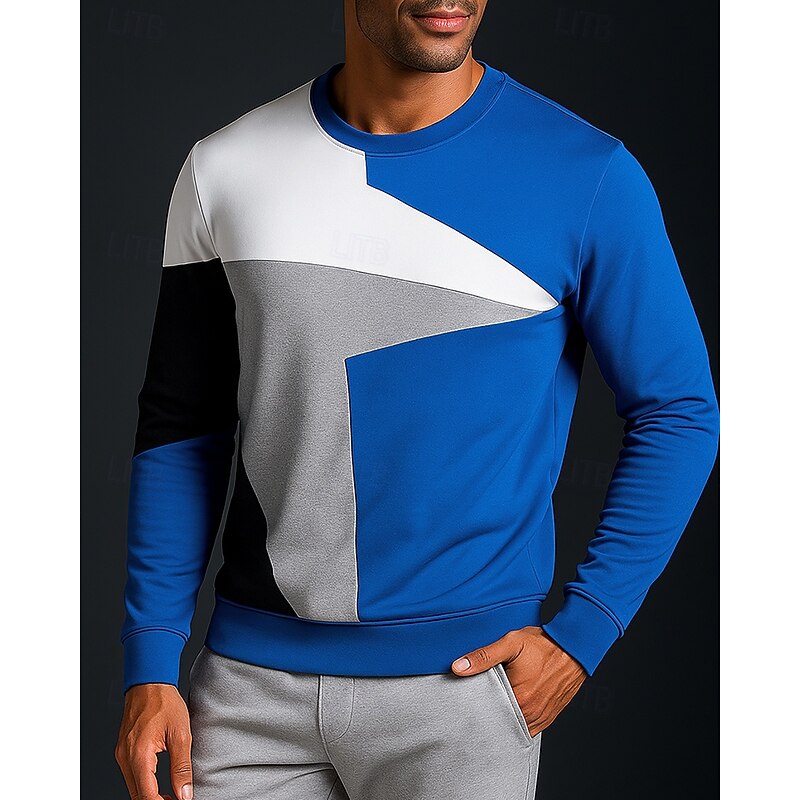 Men's Pullover Sweatshirt Casual Tops Long Sleeve Top Athleisure Fall Patchwork Fashion Outdoor Travel Sportswear Activewear Black Blue Gray3