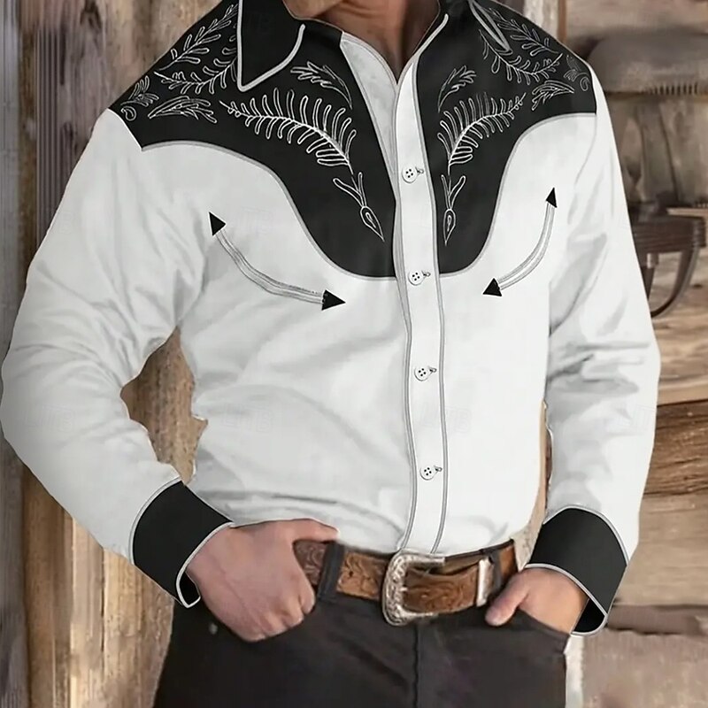 Men's Ethnic Baroque Scrollwork Shirt Western Shirt Cowboy Shirt Long Sleeve Vintage Retro Outdoor Vacation Spring Fall Turndown 3D Print Linen Like Shirt White 1 White4