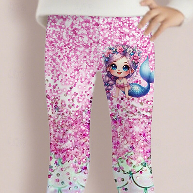 Girls' 3D Cartoon Mermaid Pants Leggings Spring Fall Cute Basic Kids 4-12 Years Outdoor Casual Daily Regular Fit3