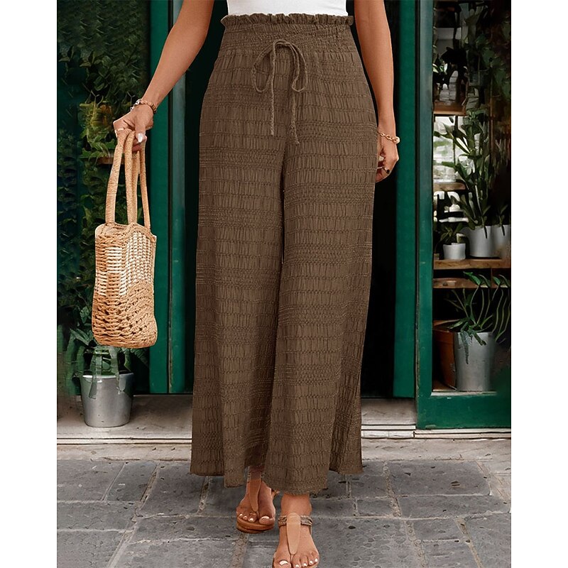 Women's Wide Leg Slacks Streetwear Casual Full Length Natural Plaid Elastic Drawstring Design Soft Street Daily Wear Weekend Coffee Fall Regular Fit2