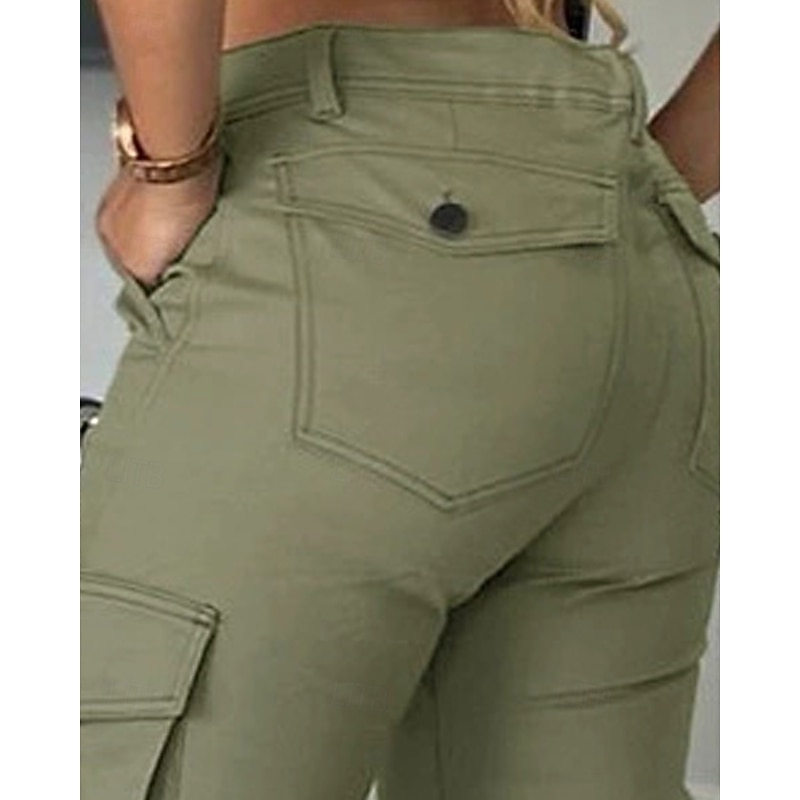 Women's Slacks Parachute Pants Streetwear Casual Full Length High Rise Plain Pocket Buckle Comfortable Street Holiday Daily Wear Green Fall Regular Fit3