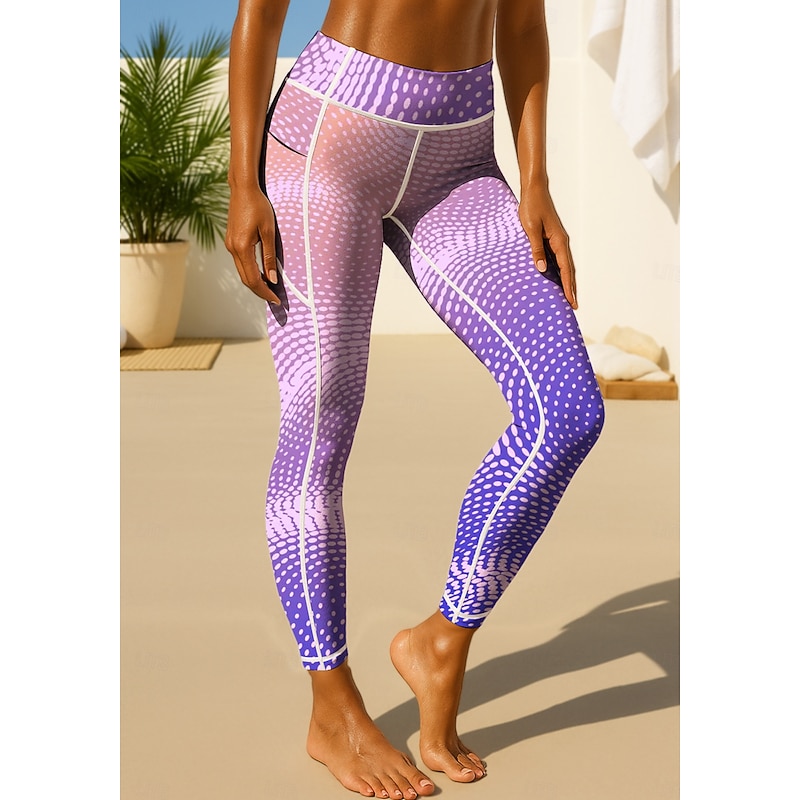 Women's pilates leggings fitness pants Gym Leggings Pockets Stamp Duty Side Pockets Pilates Gym Gym Workout Pants Tights Leggings Graphic Color Gradient Abstract Amethyst Sports Activewear Stretchy2
