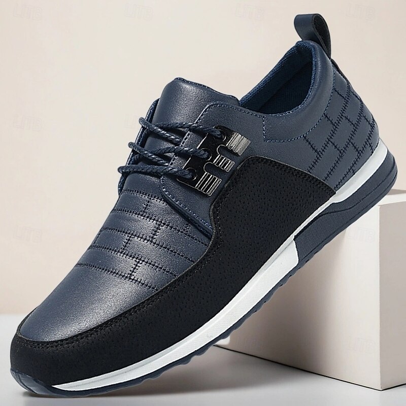Men's Navy Elastic Lace-Up Sneakers – Breathable Athletic-Style Shoes for Business Casual Looks, Commuting and City Walking