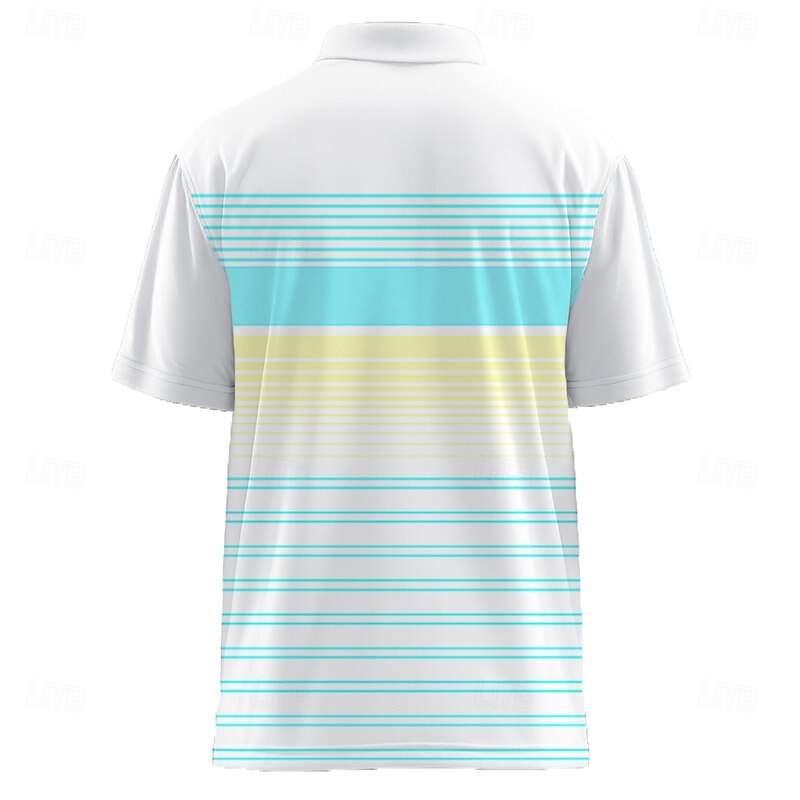 Men's Geometic Horizontal Stripes Polo Short Sleeve Polo Shirts Lapel Casual Athleisure Daily Wear 3D Print Buttons Summer Yellow Blue Purple4