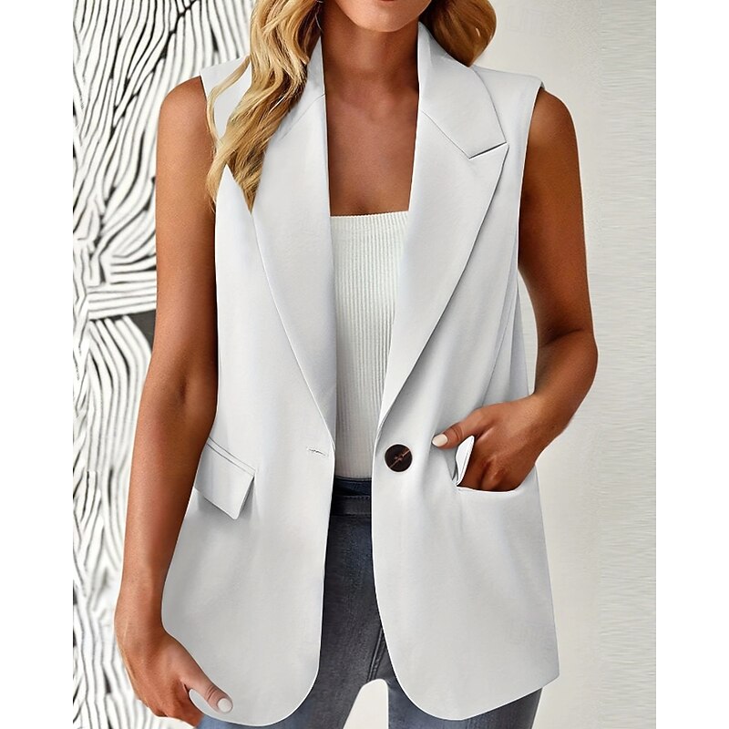 Women's Vest Comfortable Pocket Fashion Outdoor Plain Going out Weekend Single Breasted Regular Turndown Regular Fit Sleeveless Outerwear Black White Wine Fall Winter