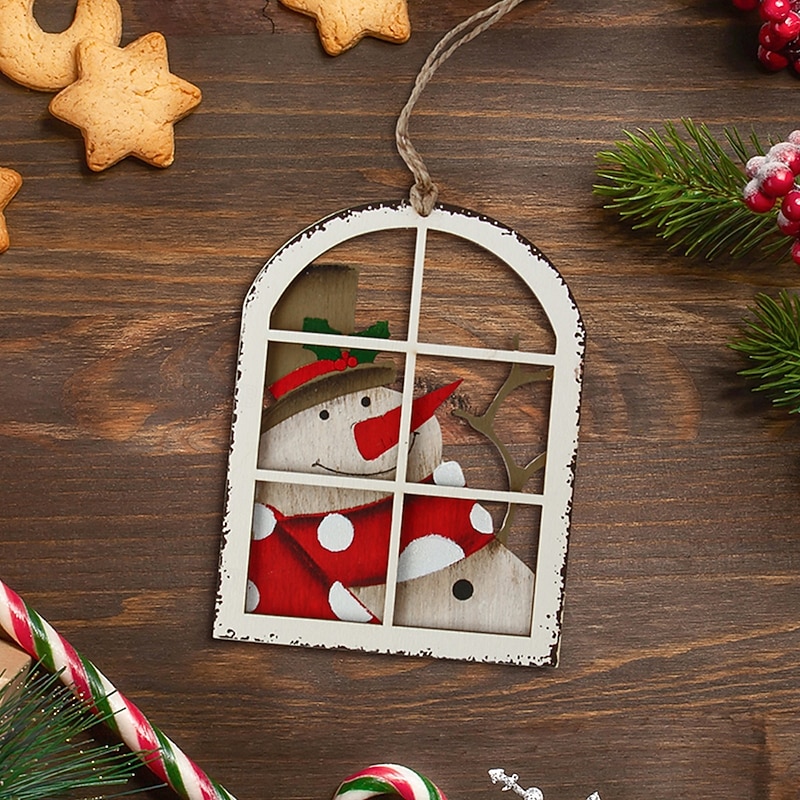 6/10/20PCS Christmas Wooden Hanging Ornaments, Creative Santa Claus and Snowman Printed Decorations, Festive Indoor Hanging Decor for Xmas Tree, Holiday Party, and Christmas Gifts