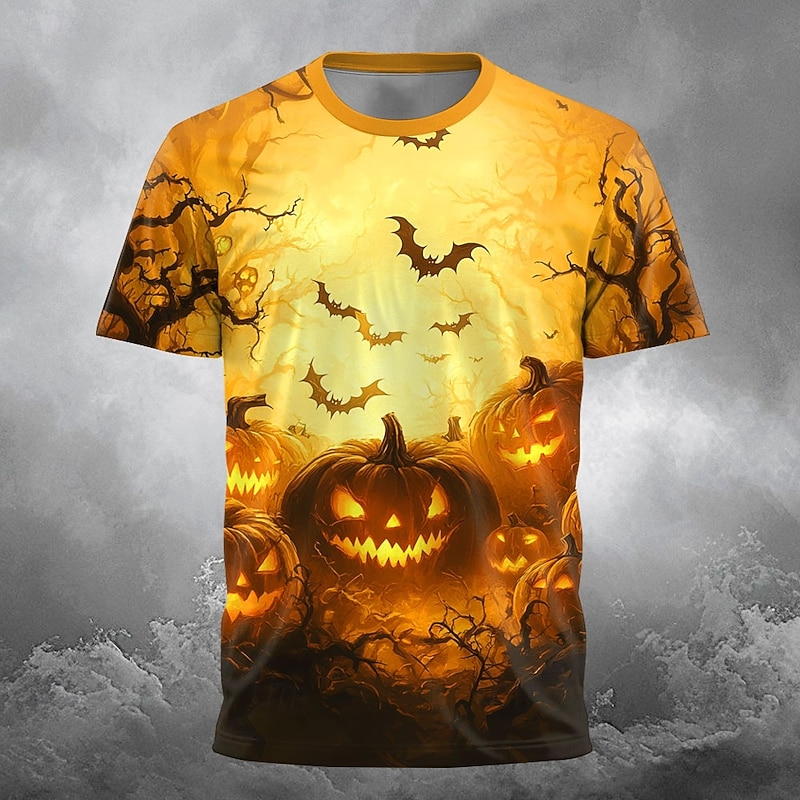Halloween Men's Optical Illusion Pumpkin 3D T Shirt Short Sleeve T shirt 3D Print Crew Neck Shirt Exaggerated Designer Horror Party Street Holiday Orange 3 Orange Orange 2 Summer Spring All Seasons2