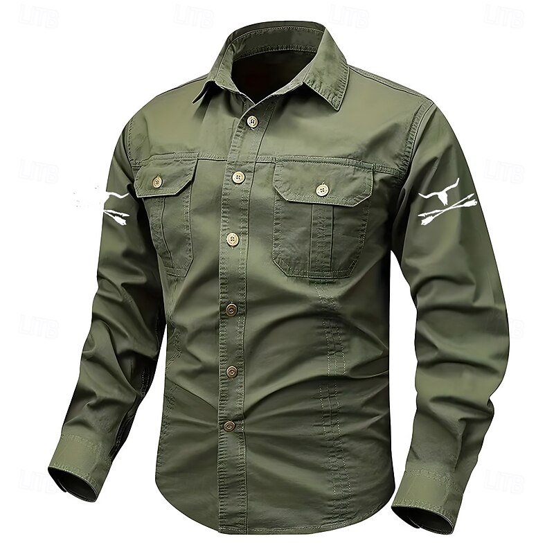 Men's Cow Print Work Shirt Western Shirt Cargo Shirt Long Sleeve Casual Tactical Sports Outdoor WorkWear Spring Fall Turndown Front Two Pockets Button Up Shirts Black Army Green Dark Blue