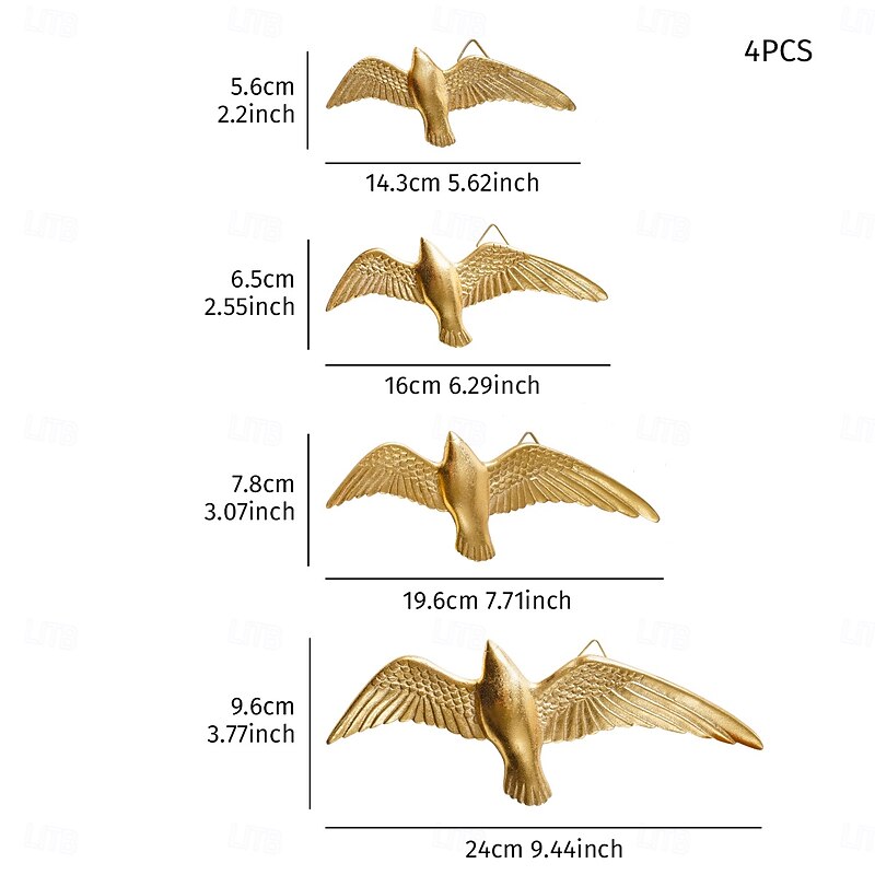 4PCS Resin Flying Bird Wall Decor, European Minimalist Handmade Wall Hanging Ornaments for Living Room, Study, Store and Party Decorations3