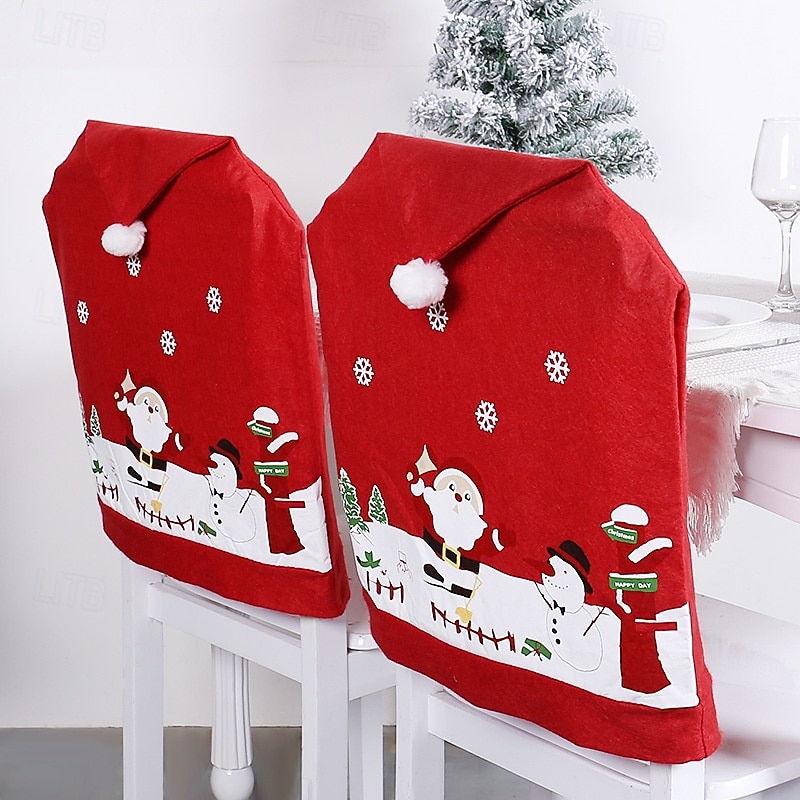 Christmas Chair Cover Cute Santa Claus Printed Nonwoven Fabric Chair Decoration for Home Kitchen Holiday Dining Room Christmas Party Festive Season Accessory2