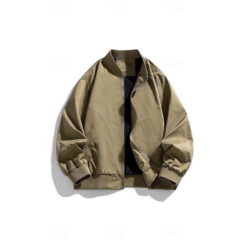 Men's Jacket Casual Jacket Outdoor Vacation Warm Zipper Pocket Fall Winter Plain Fashion Streetwear Standing Collar Regular Black Wine Green Khaki Jacket2
