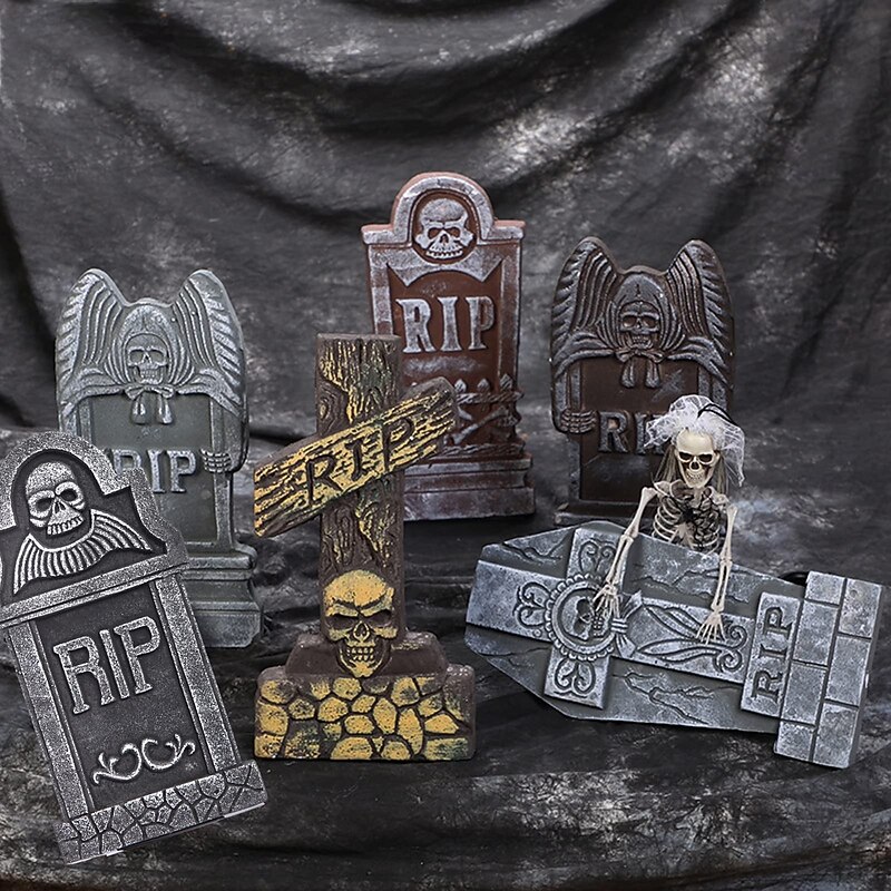Halloween Foam Tombstone RIP Horror Multi-styles Spooky Realistic Scene Layout Prank Props Ghost Festival Yard Decor Graveyard Tombstone Party Supplies