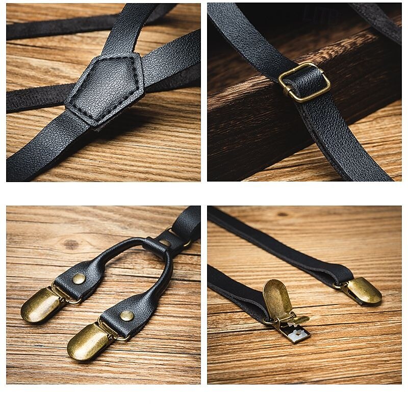 Men's Suspenders Waist Belt Black PU Leather Alloy Adjustable Plain Plaid / Striped / Chevron / Round Daily Formal Evening4