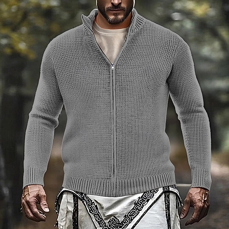 Men's Cardigan Sweater Zip Sweater Cropped Sweater Knit Sweater Cardigan Jacket Ribbed Chunky Knit Regular Tops Knitted Solid / Plain Color Turtleneck Fashion Classic Vacation Daily Wear Clothing3