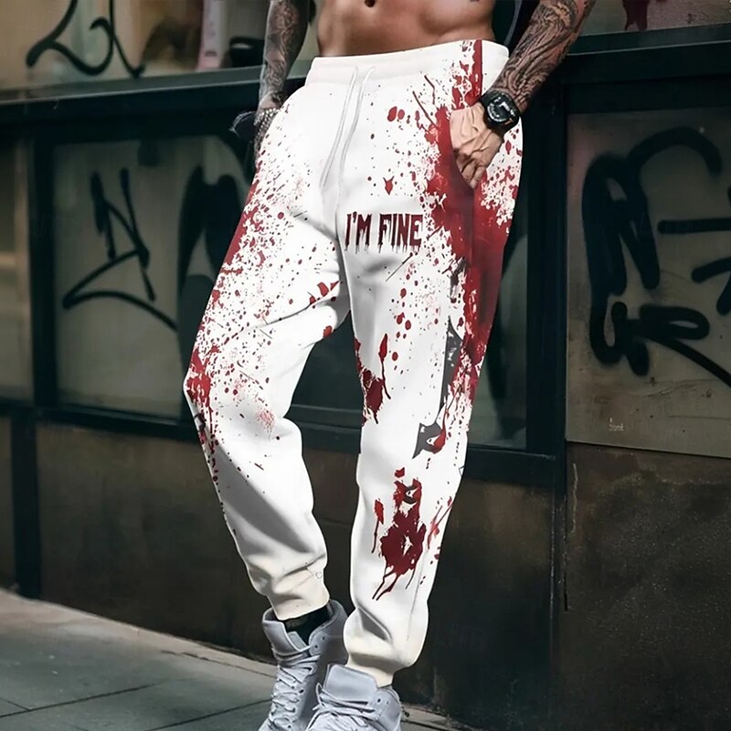 Halloween Men's Blood Splatter Blood stains Halloween Costumes Sweatpants Joggers Trousers Mid Waist Drawstring Elastic Waist Casual Jogging Streetwear Workout Athletic Sweatpants with Pockets Spring