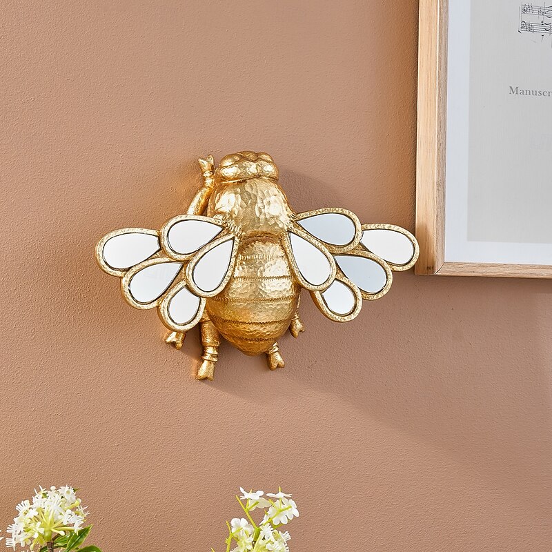Resin Waterdrop Mirror Bee Wall Decor – Insect Lover's Collectible with Mirror Inlay, Creative Home Decoration for Parties & Insect Exhibits