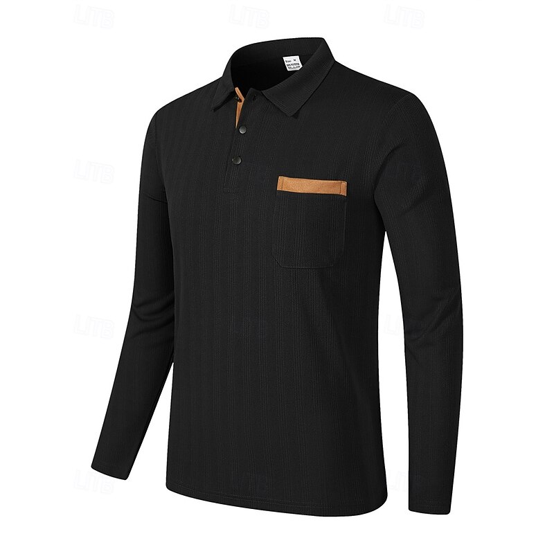 Men's Golf Shirt Golf Polos Shirts Work Casual Lapel Long Sleeve Basic Modern Color Block Patchwork Buttons Spring Fall Regular Fit Black Army Green Gray Golf Shirt3