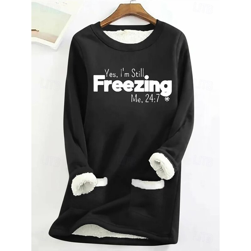 Women's Pullover Sweatshirt Dog Letter Warm Casual Fuzzy Long Sleeve Crew Neck Long Tops Casual Sports Pocket Print Black Pink Blue Gray Winter4