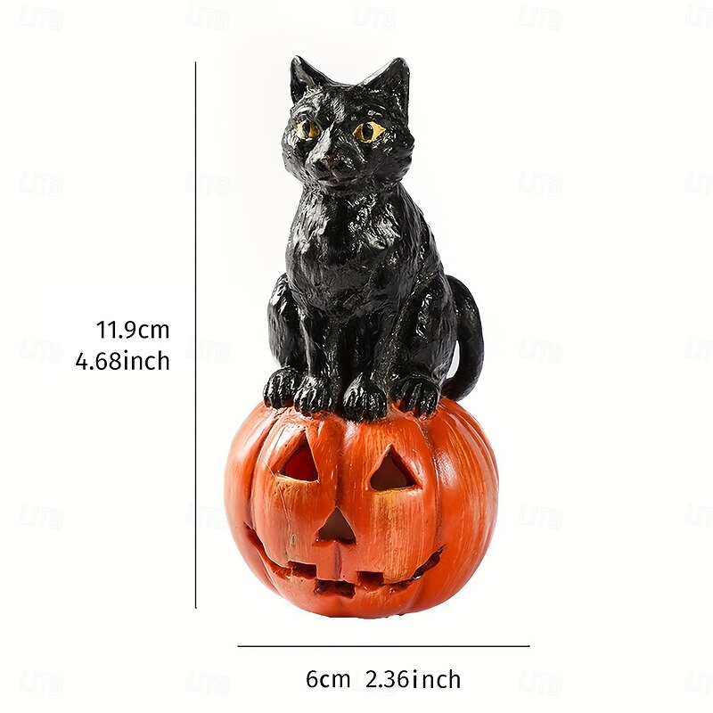 Halloween Resin Black Cat Sitting Figurine, Cute Hand-Painted Animal Decor, Handmade Craft Ornament for Home, Garden & Indoor Decoration2