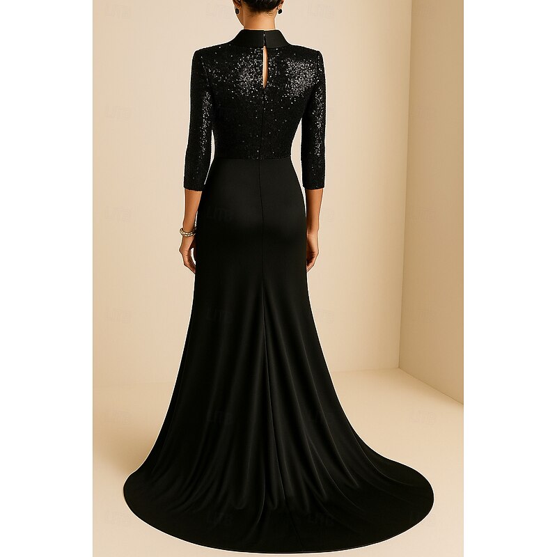 Tuxedo Dress Mermaid / Trumpet Mermaid Formal Wedding Wedding Guest Satin Elegant Glittering 3/4 Sleeve Pleated Floor Length Notched Lapels4